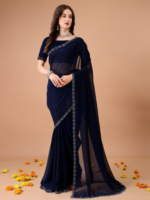 Divastri Self Design Bollywood Georgette Saree(Dark Blue)