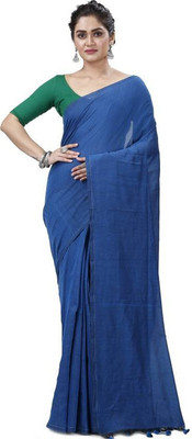 BalikaTextile Solid/Plain Handloom Pure Cotton Saree(Blue)