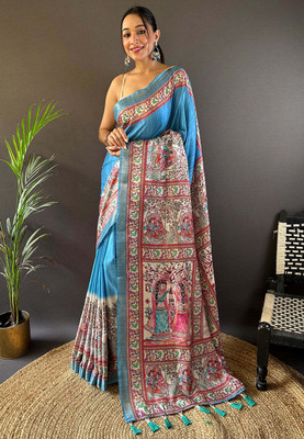 all about you Printed Bollywood Cotton Blend Saree(Blue)