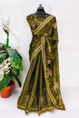 greeva enterprise Embroidered Bollywood Jimmy choo Saree(Light Green)