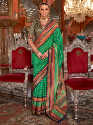 Sareemall Printed Banarasi Silk Blend Saree(Green)