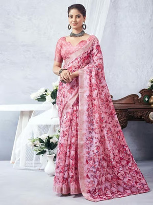 sareezaatrendz Printed Daily Wear Cotton Linen Saree(Multicolor)