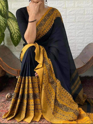 Ghosh handloom Woven Handloom Cotton Blend Saree(Black)