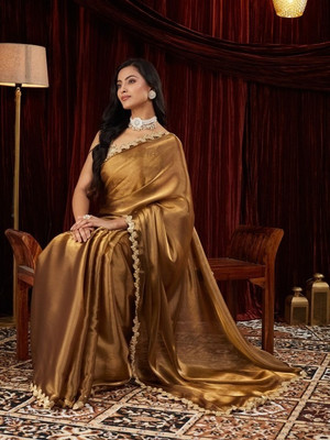 Tradivibe Solid/Plain Bollywood Pure Silk Saree(Yellow)