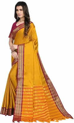 het designer studio Woven Banarasi Jacquard Saree(Yellow, Pink)