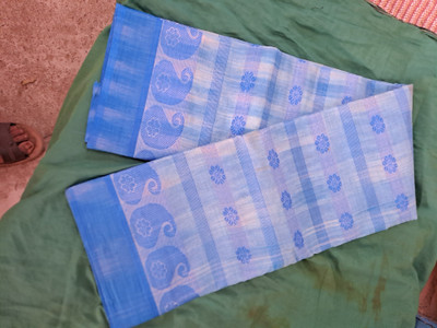Moumitasaree Solid/Plain Tant Pure Cotton Saree(Light Blue)
