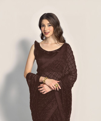 Bluebirdimpex Embellished Bollywood Georgette Saree(Brown)