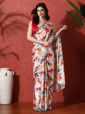 Sangria Printed Saree with Attached Blouse Satin Saree(Multicolor)