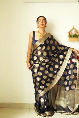 JATADHAR FAB Woven Ready to Wear Silk Blend Saree(Black)