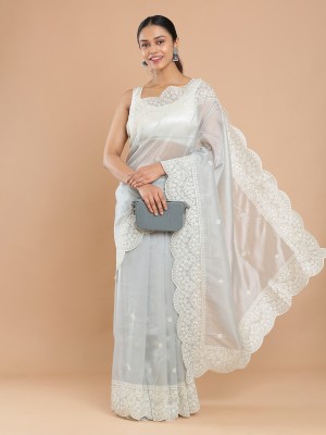 Kalyan Silks Embroidered Bollywood Organza Saree(Grey)