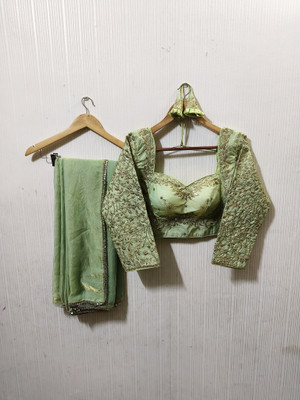 NANCY DESIGNER Embroidered Bollywood Cotton Silk Saree(Light Green)