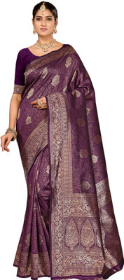 Emv Everymoment Vouge Solid/Plain Kanjivaram Art Silk Saree(Purple)