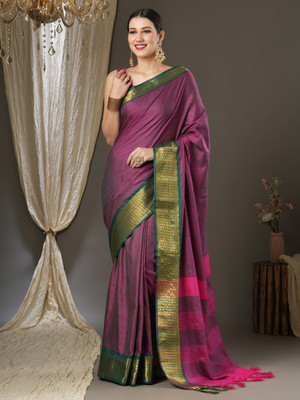 Sareemall Color Block Daily Wear Cotton Silk Saree(Purple)
