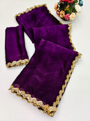 TTH Solid/Plain Bollywood Chanderi Saree(Purple)