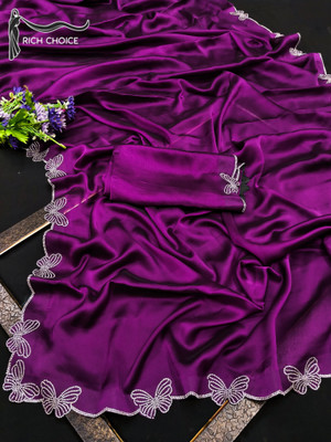 Rich Choice Embellished Bollywood Satin Saree(Purple)