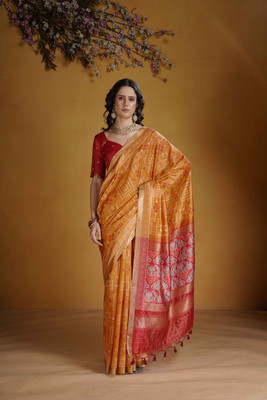 DRAVYA WOMEN Woven, Paisley, Self Design Handloom Jacquard, Art Silk Saree(Orange)