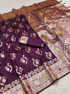 Divastri Woven Banarasi Cotton Silk Saree(Purple)