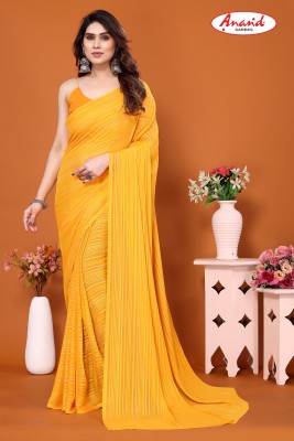 Anand Sarees Embellished, Striped, Self Design Leheria Satin Saree(Yellow)