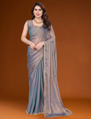 sareya veela Solid/Plain Bollywood Tissue, Organza Saree(Grey)