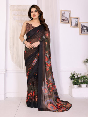 SuperLaxmi Printed Bollywood Chiffon, Georgette Saree(Black)
