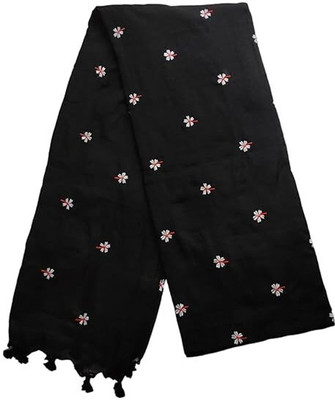 basak Solid/Plain, Embroidered Handloom Cotton Silk Saree(Black)