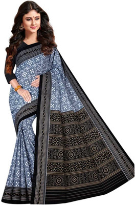Odissi Fashion Printed Sambalpuri Pure Cotton Saree(Grey)