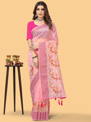 Divastri Embroidered Bollywood Organza Saree(Pink)