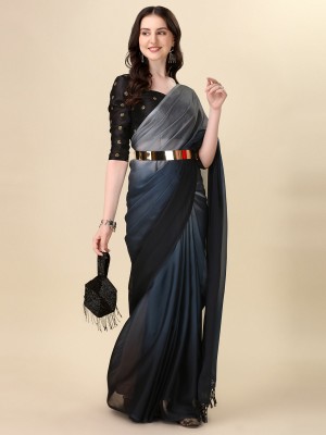 Granthva Fab Dyed Bollywood Silk Blend Saree(Grey)