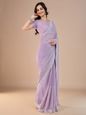 Tasrika Embroidered Bollywood Silk Blend Saree(Purple)