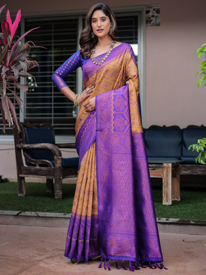 ANOUK Woven Chanderi Silk Blend Saree(Blue)