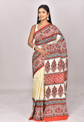 Ramshyam Collection Self Design Daily Wear Pure Silk Saree(Cream, Red)