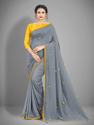 MM BROTHERS Embroidered Bollywood Art Silk Saree(Grey)