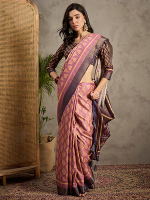 ANOUK Printed Banarasi Silk Blend Saree(Multicolor)