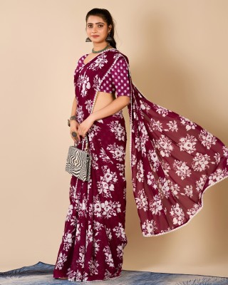 A V M Print Floral Print Bollywood Crepe Saree(Multicolor)