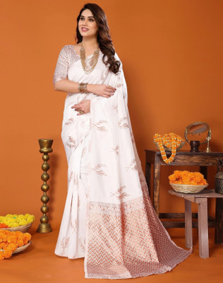 RASVRITI Woven Kanjivaram Pure Silk, Art Silk Saree(White)