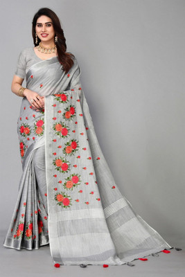 NEGRONI Floral Print Daily Wear Cotton Silk Saree(Grey)