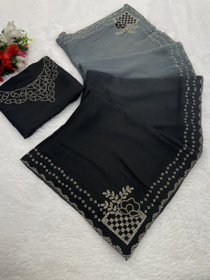 Tradivibe Embellished Bollywood Georgette Saree(Black)
