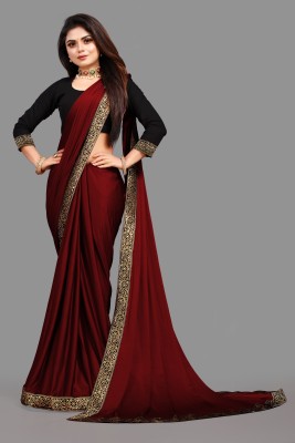 3Buddy Fashion Solid/Plain Daily Wear Lycra Blend Saree(Maroon)