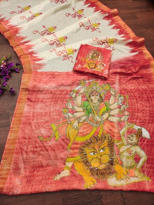 Bandhanivilla Digital Print Handloom Silk Blend Saree(Multicolor)