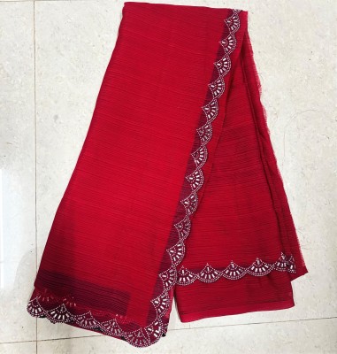 patu plus Embellished, Solid/Plain, Self Design, Dyed Bollywood Georgette Saree(Red)