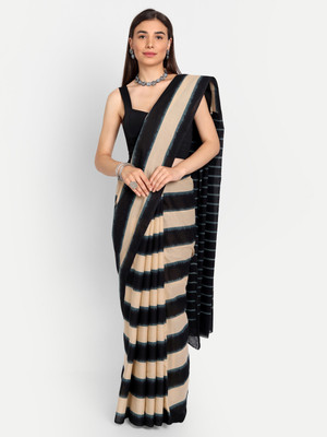 BUTA BUTI Striped Daily Wear Cotton Blend Saree(Black)