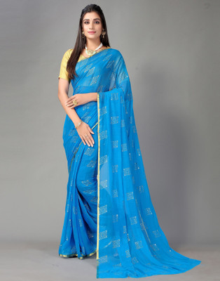 HouseOfCommon Embellished Bollywood Chiffon Saree(Blue)