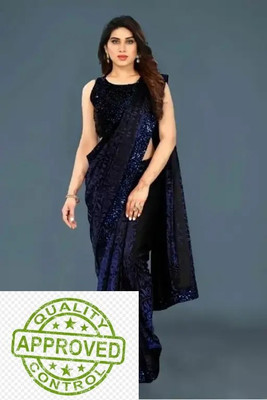 Online Bazaaar Solid/Plain Bollywood Lycra Blend Saree(Dark Blue)