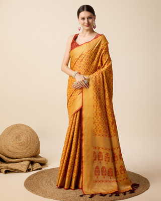 SICHYAH Woven, Self Design Patola Pure Silk Saree(Mustard)