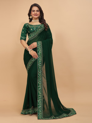 Tejal Creation Self Design Bollywood Georgette Saree(Green)