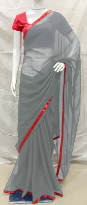 Sareez House Solid/Plain Daily Wear Georgette Saree(Grey)