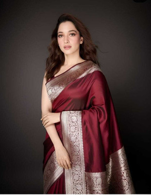 Tilfelle Woven, Floral Print Banarasi Satin Saree(Maroon)