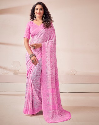 Siril Floral Print, Geometric Print, Printed Daily Wear Georgette, Chiffon Saree(Pink, White, Grey)