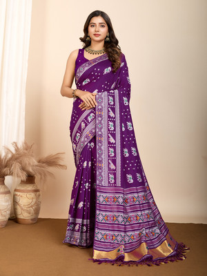 SDGRATITUDE Digital Print, Self Design, Printed Bollywood Pure Silk Saree(Purple)