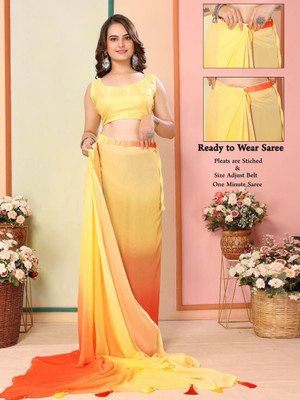 Bansari Textiles Dyed Bollywood Georgette, Chiffon Saree(Yellow)